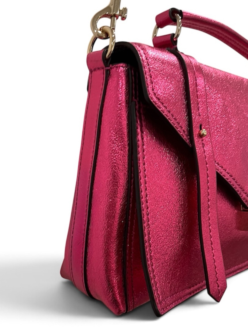 Henri Bendel Cambria Metallic Lipstick Pink Leather Satchel/Crossbody NWT - Picture 12 of 16